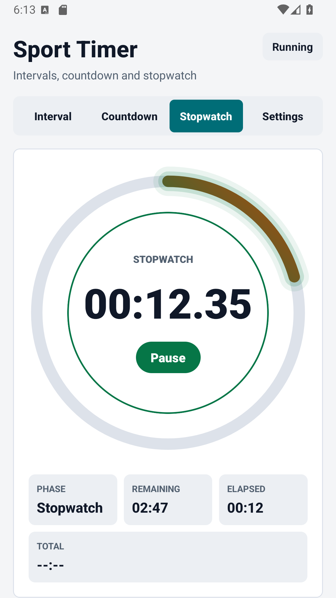 صفحه نمایش کرونومتر تایمر ورزشی با دور زدن
